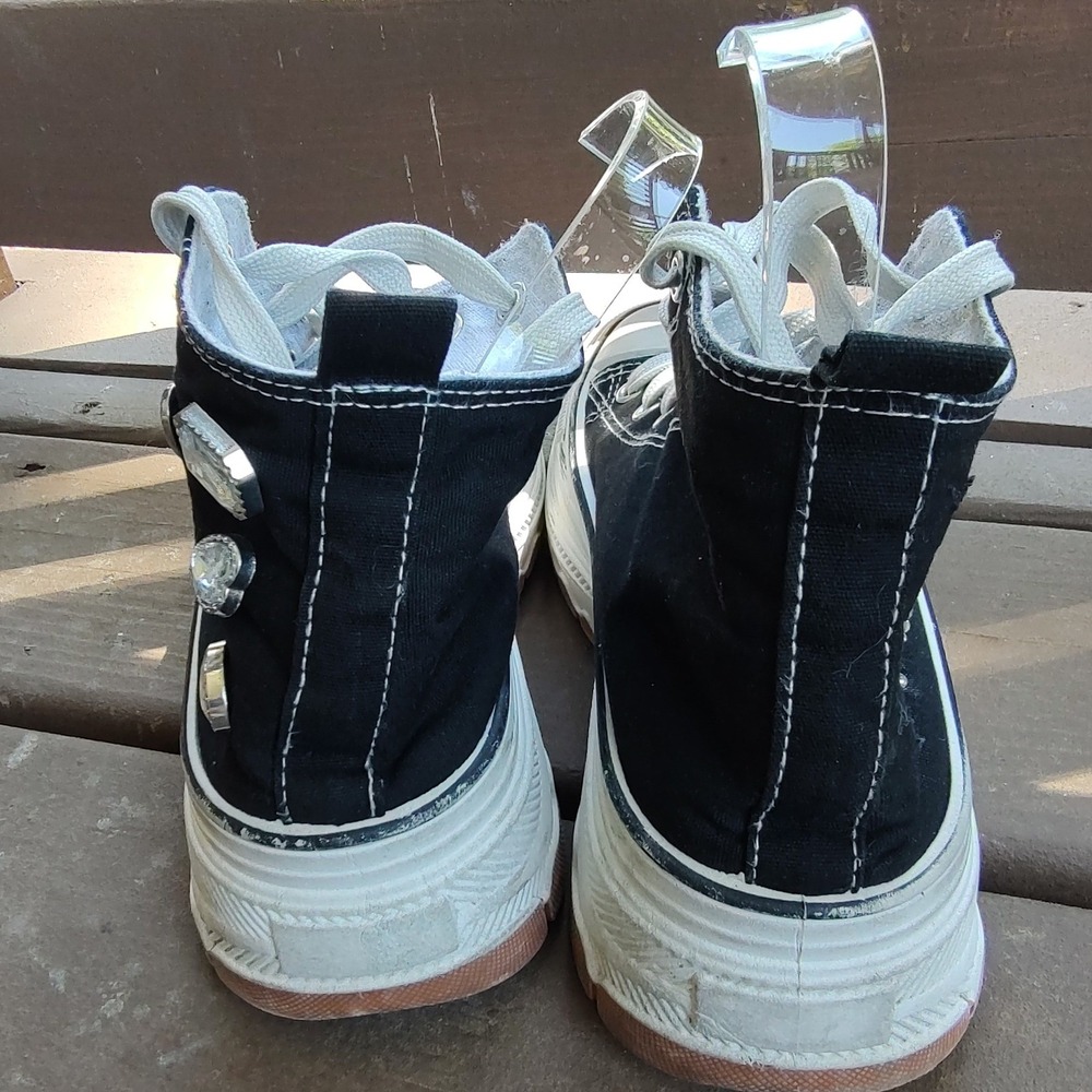 Black Platform High Top‎ Sneakers Rhinestone Crystal Heart Love Charms Womens